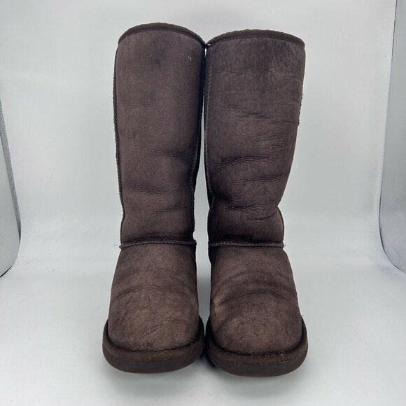 UGG Classic Women Size 8 Tall Winter Snow Boots Brown Mid Calf 5805 - Picture 3 of 11